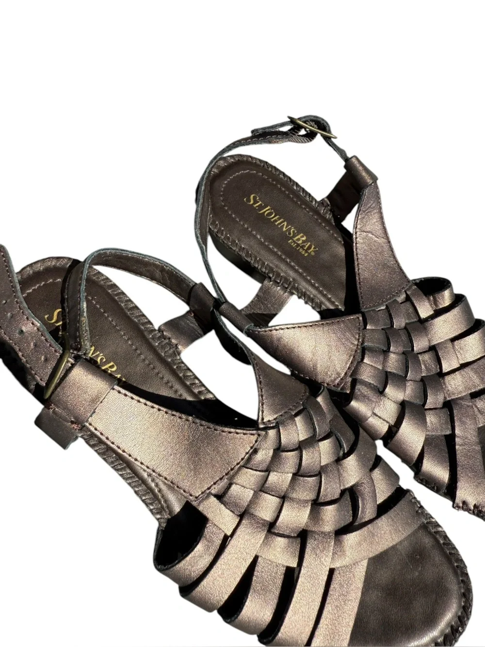 St. John's Bay Metallic Bronze Leather Woven Slingback Sandals 7.5